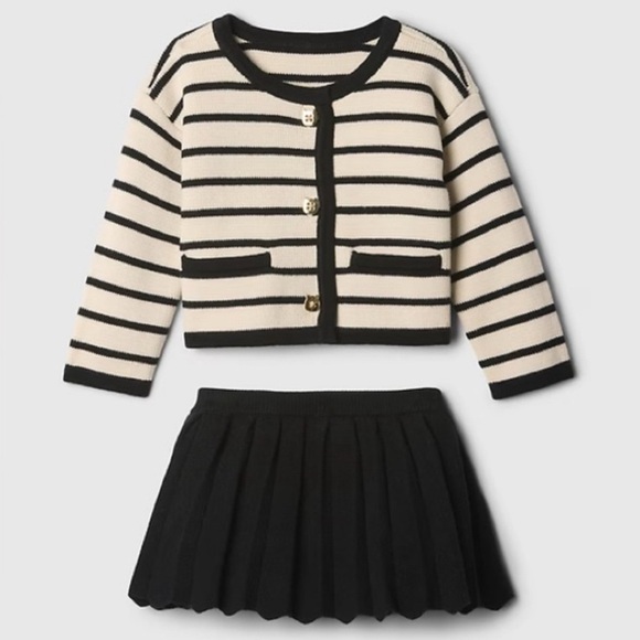 GAP Black & Cream Striped Cardigan & Pleated Skort Set - Picture 1 of 4